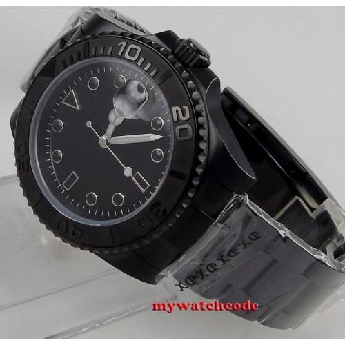 40mm Bliger Black Sterile Dial Sapphire Crystal Automatic Mens Watch Black PVD Case Oyster Bracelet B150
