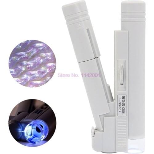 50set Handheld Microscope 100X Mini Pocket Portable Microscope LED Lamp Light Foldable Jewelry Magnifier Magnifying Loupe
