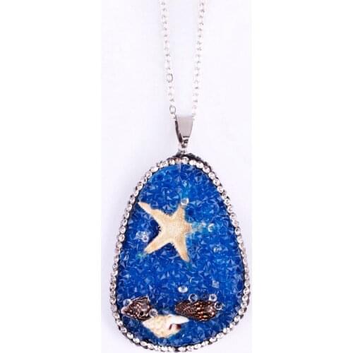 8 Colors Long Chain Natural Shell Quartz Starfish Pendant Necklace for Women