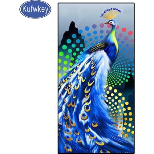 Large size Diamond Painting Blue Peacocks Mosaic 5D Embroidery Art Full Drill Round Rhinestone Animal Set Aisle decoration