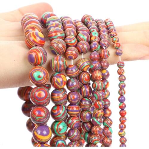 Natural Stone Beads Multicolor Malachite Peacock Round Loose DIY Spacer Bead For Jewelry Making Bracelets Accessories 4-12MM