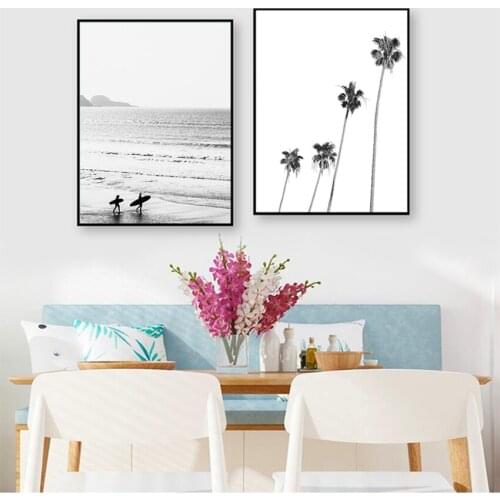 Black and White Photography Pictures Home Decor Beach Tropical Landscape Posters Prints Palm Beach Surf Wall Art Canvas Painting