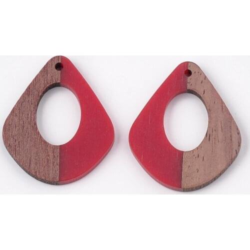 Pandahall 2pcs Handcrafted Resin Wood Pendants Drop Shape Wooden Statement Charms Jewelry Findings for Necklace Earrings Making