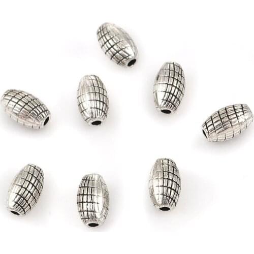 DoreenBeads Zinc Based Alloy Spacer Beads Drum Silver Color Grid Checker 9mm( 3/8") x 6mm( 2/8"), Hole: Approx 1.8mm, 50 PCs