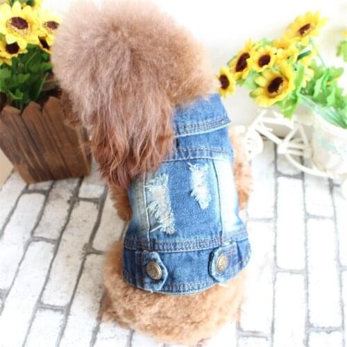 Fashion Hole Blue Dog Clothes Dog Vest Spring Summer Jeans Puppy Denim Dog Coat Jacket For French Bulldog Yorkshire Terrier
