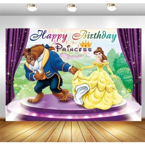 Beauty And The Beast Photography Backdrop Girls Birthday Party Photo Background Studio Booths Props Princess Decoration Banner