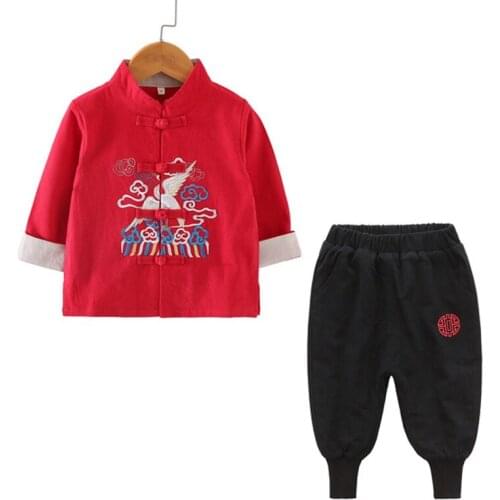 Cotton and linen Kids suit Chinese national wind childrens clothing boy girls Hanfu childrens national Tang suit ropa niña