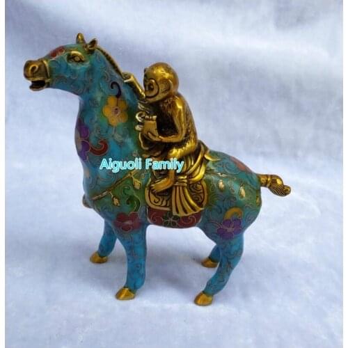 Art Collectible Chinese Old Cloisonne Bronze Carved Monkey With Horse Statue/Home Decoration Animals Sculpture Holiday gifts