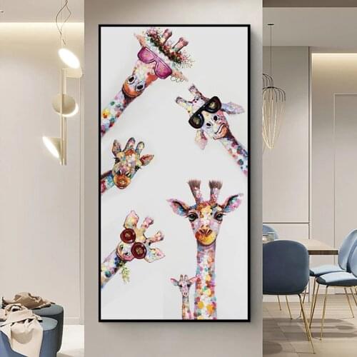 Funny Artwork Of Giraffe Family Canvas Paintings Graffiti Posters and Prints Modern Wall Art Picture for Living Room Home Decor