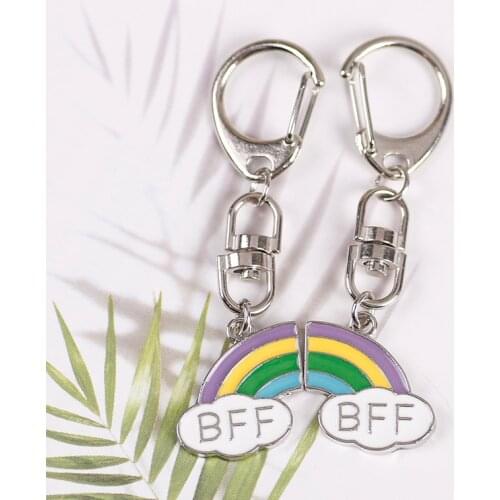 2 Piece Set Boho Style Best Friend Rainbow BFF Pendant Men And Women Backpack Fashion Accessories Car Keychain 2020