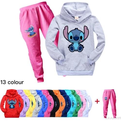 Stitch Spring and Autumn fashion children set boys and girls bag hoodie + trousers childrens wear set