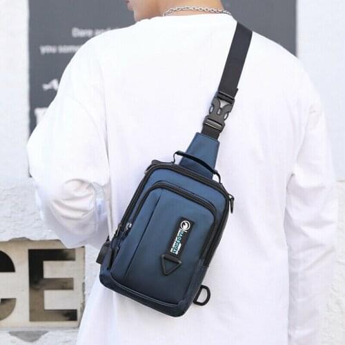 Mens Canvas Shoulder Bags Outdoor Travel Hiking Portable Crossbody Bags Waterproof Usb Charge Chest Bags Blue Khaik