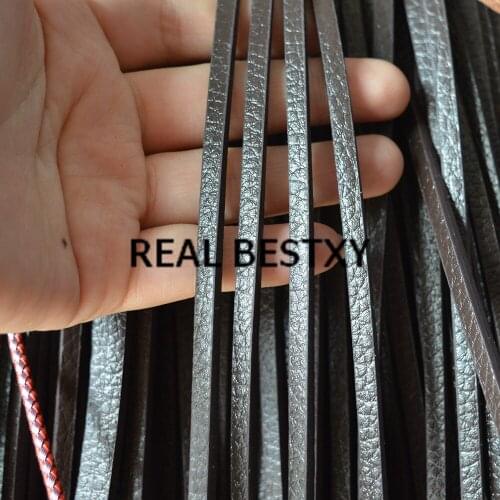 REAL BESTXY 5m/lot 5*3mm brown flat leather threads for jewelry leather bracelet making leather strips flat wide leather strings