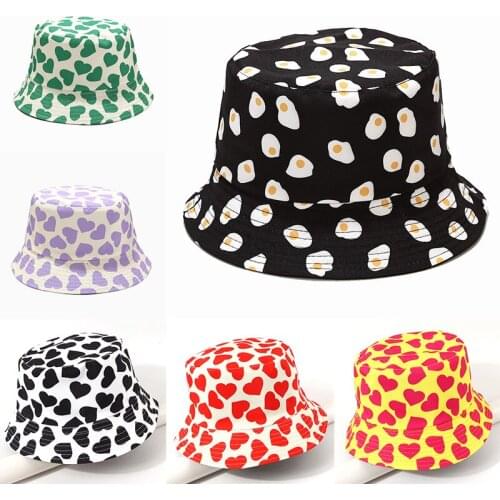 Print Bucket Hats Women Double-sided Fisherman Hat Korean Style Double Color Climbing Outdoor Sunscreen Panama Cap For Women Men