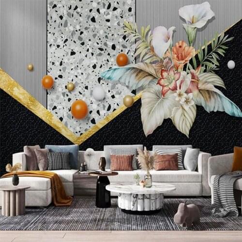 Custom 3D Photo Wall Murals European Geometric Marble Leather Pattern Flowers Wallpaper for Bedroom Living Room Sofa Background