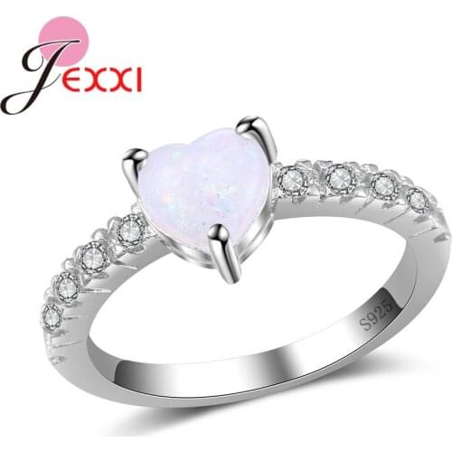 Sweaty Heart Shape Opal Rings For Women Lovers Engagement Accessories Best Gift 925 Sterling Silver Rhinestone Top Quality