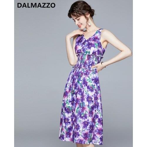 Drop Shipping 2021 Summer Women V Neck Sleeveless Printed Long Dresses Clothes Elastic Waist Large Size Vest Vestidos Female