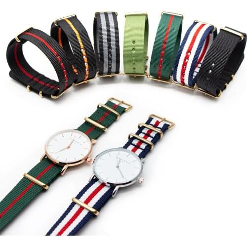 Watch Bands Ballistic Nylon One-Piece Military Style Straps with Stainless Steel Gold Color Pin Buckle for Sport Casual Bracelet