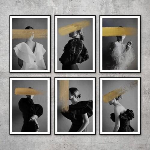 Modern Black White Nordic Posters Fashion Woman Gold Graffiti Canvas Print Painting Wall Art Home Decor For Living Room Bedroom