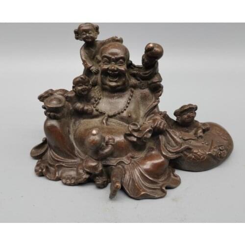 Tibet Buddhism Collect Chinese Buddhism Red Bronze Laughing Maitreya Buddha Statue