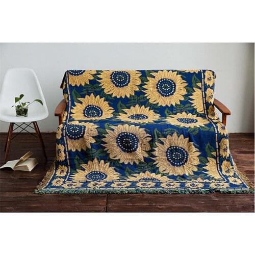 Sunflower Knitted Throw Blanket Cotton Sofa Throw Blanket American sofa cushion country cloth art sofa cover blanket Home Textil