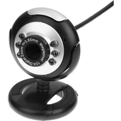 USB 2.0 Web Camera with 6 LED Light Clip-on Webcam Camera for Laptop Desktop