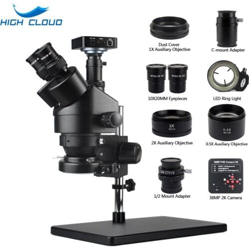 38MP 2K 1080P HDMI USB Video Camera Simul-Focal 3.5X-90X Continuous Zoom Stereo Trinocular Microscope CTV Adapter Barlow Lens
