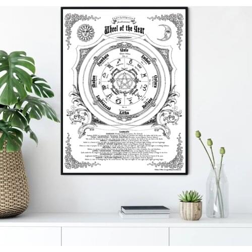 Roda do ano imprime magia bruxaria livro de sombras poster do vintage arte da parede imagem retro pintura em tela estudo decoraç