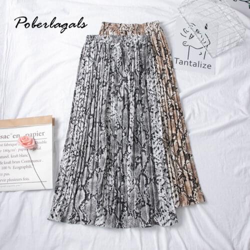 Autumn Summer women vintage elegant leopard skirt 2019 lady Snake print high waist pleated skirts womens Casual skirts female