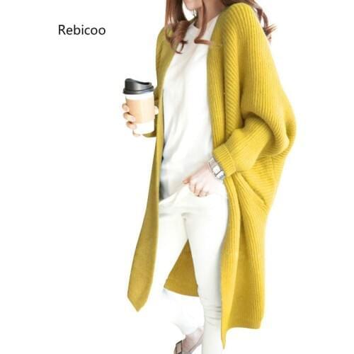 Female Long Cardigans Coat Loose Sweater Women Autumn Winter Casual Batwing Sleeve Plus Size Thick Warm Knit Jacket