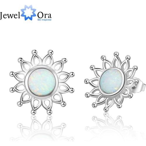 Sun Flower Shape Milky Opal Stone 925 Sterling Silver Stud Earring Fashion Women Earrings Gift For Her (Jewelora EA103235)