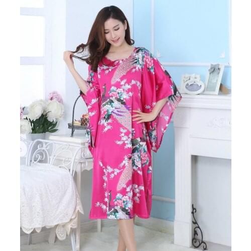 Silk Kimono Robe Bathrobe Women Satin Robe Pajamas Peacock For Women Sleepwear Bridesmaid Night Grow Summer Robe 16