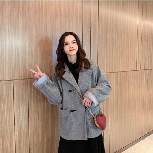 Large Size Small Fragrant Wind Woolen Coat Women Retro Sweet Long-sleeve Autumn Winter New Style Woolen Coat Female Pocket E372