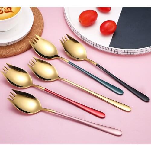 1/2/4/6 Pcs Gold Salad Fork Salad Spoon Set 304 Stainless Steel Cutlery Set Colorful Unique Spoons Serveware Bento Accessories
