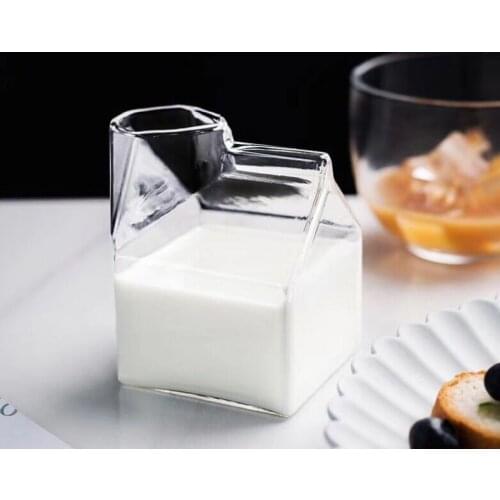 Square milk glass milk box glass mug milk box cup High temperature and heat resistance