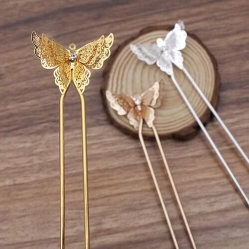 2pcs 125mm 3D Butterfly Hair Stick Double Prong Hair Pin Women Hair Styling Hair Making Accessory