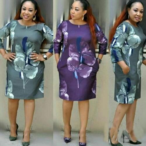 2020 summer sexy african women o-neck short sleeve printing plus size knee-length dress XL-5XL
