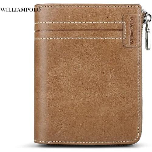 2020 Vintage Wallets Men Small Genuine Leather Zipper Male Purse Cowhide Men Credit&id Multifunctional Walet POL308