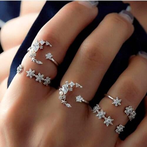 5pcs Cute Midi Moon Flower Ring Set Fashion Small Joint Knuckle Full Finger Ring Vintage Jewelry 2019 New Year Gifts