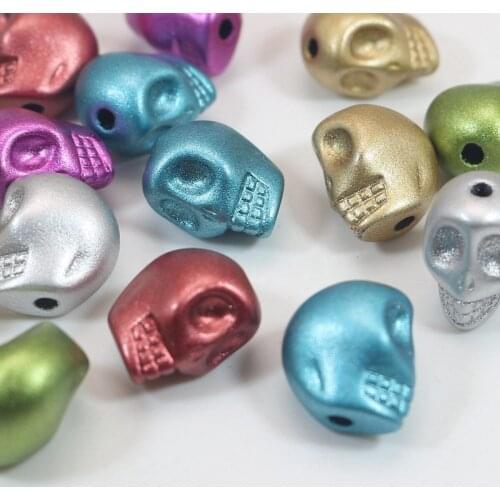 50 Mixed Metallic Colour Acrylic Halloween Gothic Skull Beads 13mm Jewelry Make