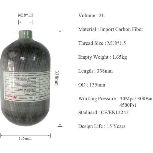 AC5020 2L Accessories for Rifle Gun 300BAR Carbon Fiber Cylinder M18*1.5 Paintball Tank airforce condor pcp pump refill ACECARE