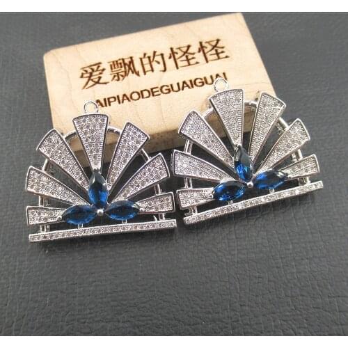 APDGG 1 Pcs 28x30mm White Gold Plated Cubic Zirconia Micro Pave Connector Necklace Bracelet Pendant Jewelry DIY Findings