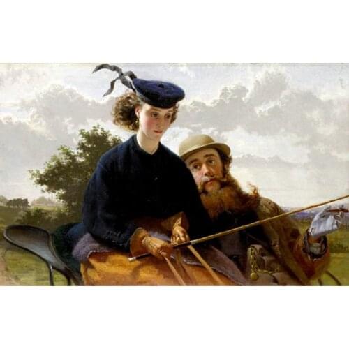 Free shipping classical lover carriage canvas prints court figure oil painting printed on canvas wall art decoration picture