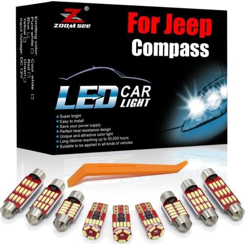 Much Brighter White Canbus LED Interior Kit For Jeep Compass 2007-2020+ No Error Vehicle Dome Map Trunk Bulb Light Accessories