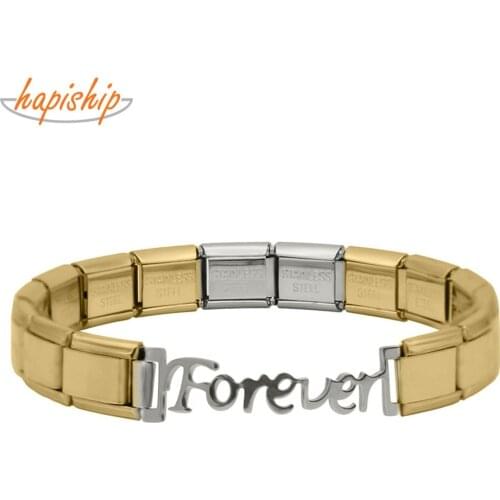 Hapiship 2018 Fashion Forever Letter Charm Stainless Steel 7 Color 9mm Elastic Bracelet Bangle For Women Girl Wife Jewelry G085
