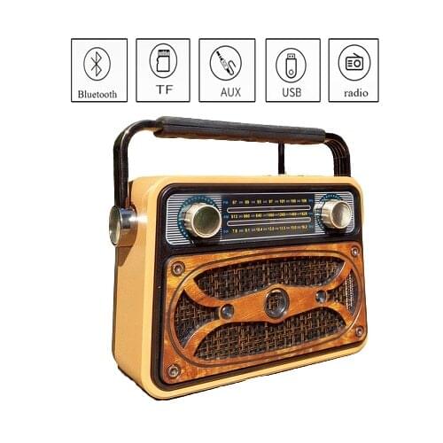Digital FM radio, multi-function MP3 player, wooden radio handle portable retro bluetooth speaker support TF card / USB input