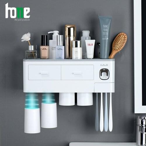 Electric Toothbrush Holder Case Dispenser Toothpaste Automatic with Toothbrush Cup Multifunction Bathroom Accessories Organizer