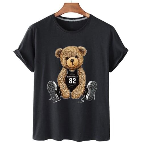 100% Cotton Basketball Bear Print Short-sleeved T-shirt Mens Half-sleeved Summer Casual Oversized T-shirt For Men And Women 4XL