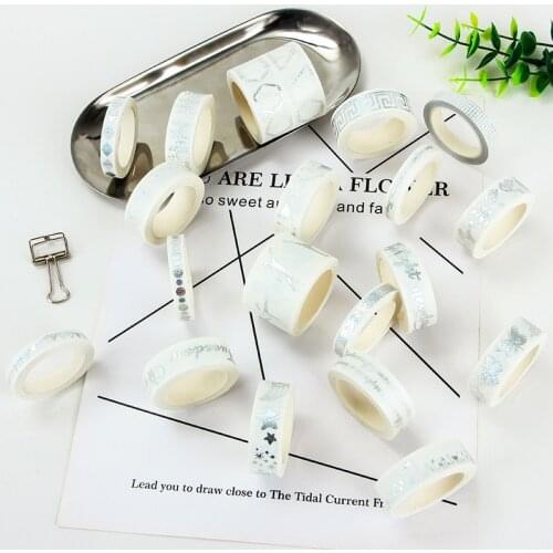 Hot Stamping Silver Foil Wide Washi Tape Scrapbooking Decorative Sticker DIY Album Star Moon Lace Border Tapes Home Decoration