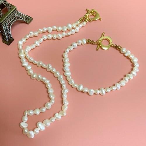 ZHRUKAN Classic Pearl Jewelry Sets 4-5mm Natural Freshwater Pearl Necklaces Bracelet For Women